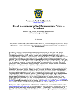 Bluegill (Lepomis Macrochirus) Management and Fishing in Pennsylvania