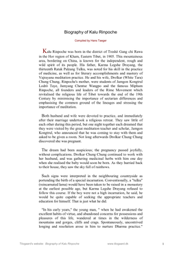 Biography of Kalu Rinpoche