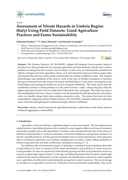 Assessment of Nitrate Hazards in Umbria Region (Italy) Using Field Datasets: Good Agriculture Practices and Farms Sustainability