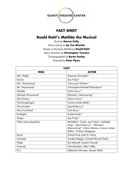 FACT SHEET Roald Dahl's Matilda the Musical