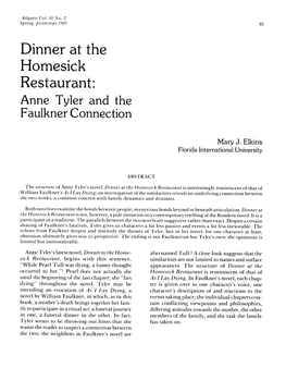 Dinner at the Homesick Restaurant: Anne Tyler and the Faulkner Connection