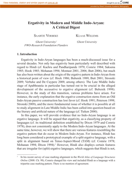 Ergativity in Modern and Middle Indo-Aryan: a Critical Digest