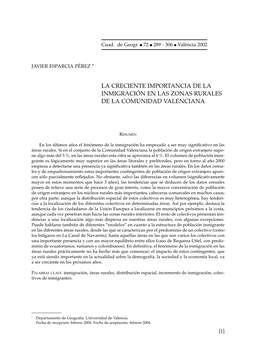 La Creciente Importancia De La Inmigración En Las Zonas Rurales De La Comunidad Valenciana