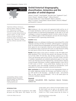 Orchid Historical Biogeography, Diversification, Antarctica and The