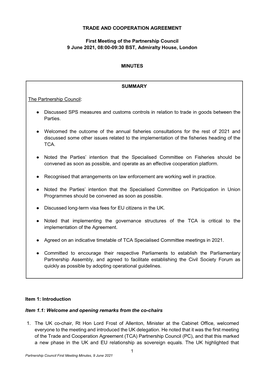 TRADE and COOPERATION AGREEMENT First Meeting of The