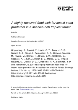 A Highly Resolved Food Web for Insect Seed Predators in a Species&