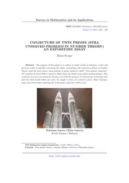 Conjecture of Twin Primes (Still Unsolved Problem in Number Theory) an Expository Essay