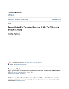 Reconsidering the Theoretical/Practical Divide: the Philosophy of Nishida Kitarō