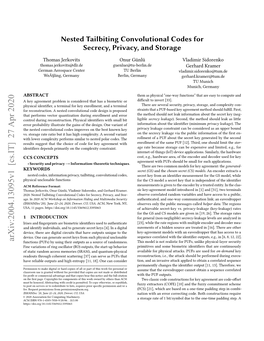 Nested Tailbiting Convolutional Codes for Secrecy, Privacy, and Storage