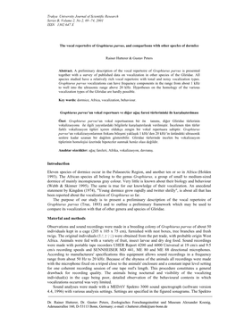 The Vocal Repertoire of Graphiurus Parvus, and Comparisons with Other Species of Dormice