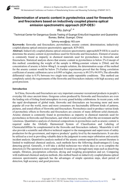 Determination of Arsenic Content in Pyrotechnics Used for Fireworks And