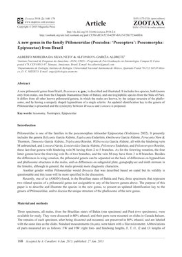 A New Genus in the Family Ptiloneuridae (Psocodea: 'Psocoptera': Psocomorpha: Epipsocetae) from Brazil