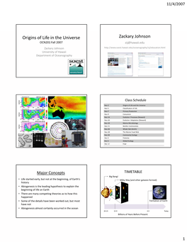 Origins of Life in the Universe Zackary Johnson