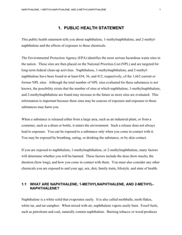 Toxicological Profile for Naphthalene, 1