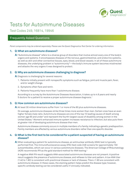 Tests for Autoimmune Diseases Test Codes 249, 16814, 19946