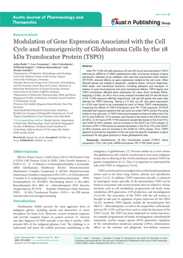 Modulation of Gene Expression Associated with the Cell Cycle and Tumorigenicity of Glioblastoma Cells by the 18 Kda Translocator Protein (TSPO)