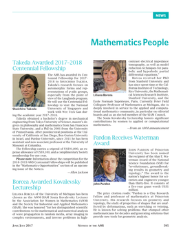 Notices of the AMS 595 Mathematics People NEWS