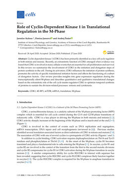 Role of Cyclin-Dependent Kinase 1 in Translational Regulation in the M-Phase