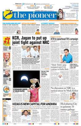 KCR, Jagan to Put up Joint Fight Against