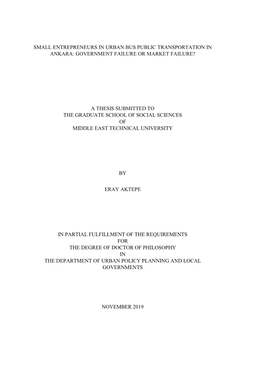 Small Entrepreneurs in Urban Bus Public Transportation in Ankara: Government Failure Or Market Failure?