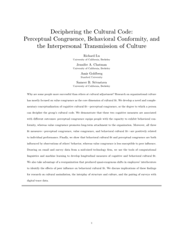 Deciphering the Cultural Code: Perceptual Congruence, Behavioral Conformity, and the Interpersonal Transmission of Culture