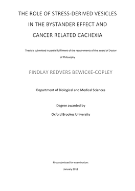 The Role of Stress-Derived Vesicles in the Bystander Effect and Cancer Related Cachexia