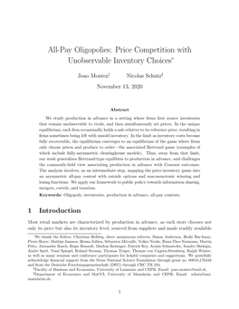 All-Pay Oligopolies: Price Competition with Unobservable Inventory Choices*