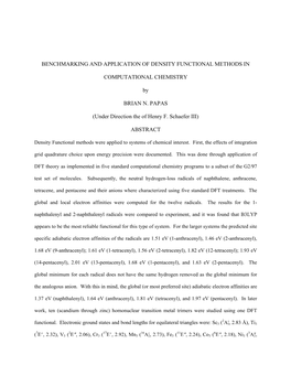 Benchmarking and Application of Density Functional Methods In