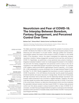 Neuroticism and Fear of COVID-19. the Interplay Between﻿﻿ Boredom