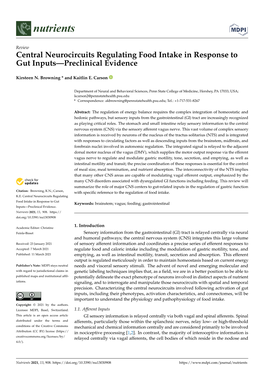 Central Neurocircuits Regulating Food Intake in Response to Gut Inputs—Preclinical Evidence