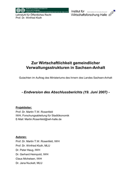 Zur Wirtschaftlichkeit Gemeindlicher Verwaltungsstrukturen in Sachsen-Anhalt