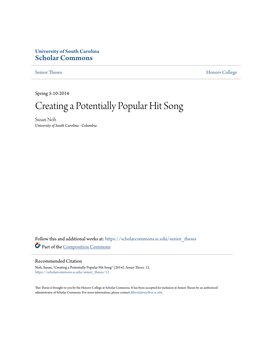 Creating a Potentially Popular Hit Song Susan Noh University of South Carolina - Columbia