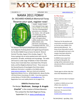 NAMA 2011 FORAY in This Issue: President’S Message………………..…..….2 Dr