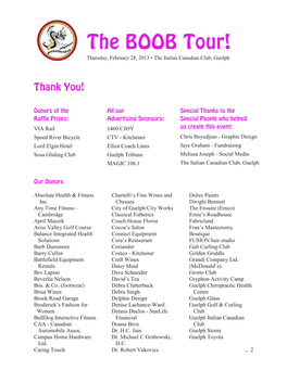 The BOOB Tour! Thursday, February 28, 2013 • the Italian Canadian Club, Guelph