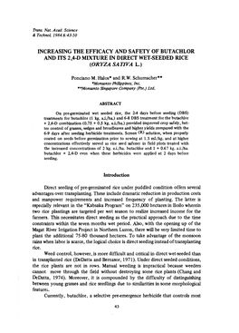 Increasing the Efficacy and Safety of Butachlor and Its 2,4-D Mixture in Direct Wet-Seeded Rice (Oryza Sat/Val.)