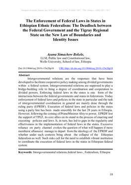 The Enforcement of Federal Laws in States in Ethiopian Ethnic Federalism