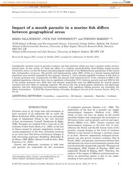 Impact of a Mouth Parasite in a Marine Fish Differs Between Geographical Areas