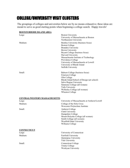 College/University Visit Clusters