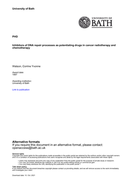 Thesis Has Been Carried out in the School of Pharmacy and Pharmacology and in the School of Biology and Biochemistry, Under the Supervision of Dr Michael D