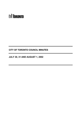 City of Toronto Council Minutes July 30, 31 And