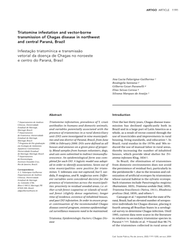 Triatomine Infestation and Vector-Borne Transmission of Chagas Disease in Northwest and Central Paraná, Brazil