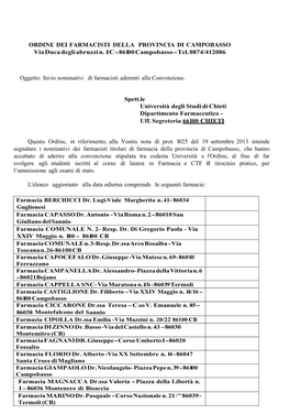 ORDINE DEI FARMACISTI DELLA PROVINCIA DI CAMPOBASSO Via Duca Degli Abruzzi N