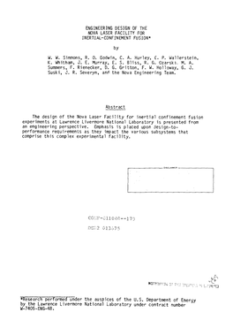 ENGINEERING DESIGN of the NOVA LASER FACILITY for By