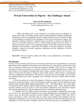 Private Universities in Nigeria – the Challenges Ahead