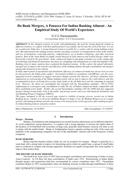 Do Bank Mergers, a Panacea for Indian Banking Ailment - an Empirical Study of World’S Experience