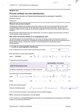 Proces-Verbaal Van Een Stembureau 1 / 65