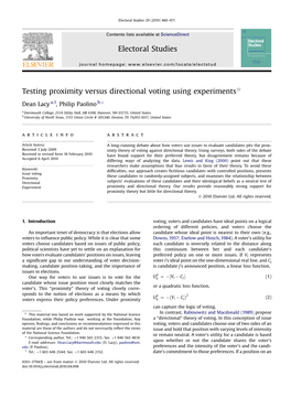 Testing Proximity Versus Directional Voting Using Experimentsq