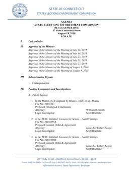 State of Connecticut State Elections Enforcement Commission
