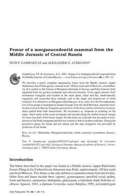 Femur of a Morganucodontid Mammal from the Middle Jurassic of Central Russia