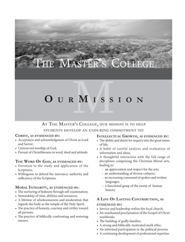 The Master's College and the Ministry Focus of the Programs